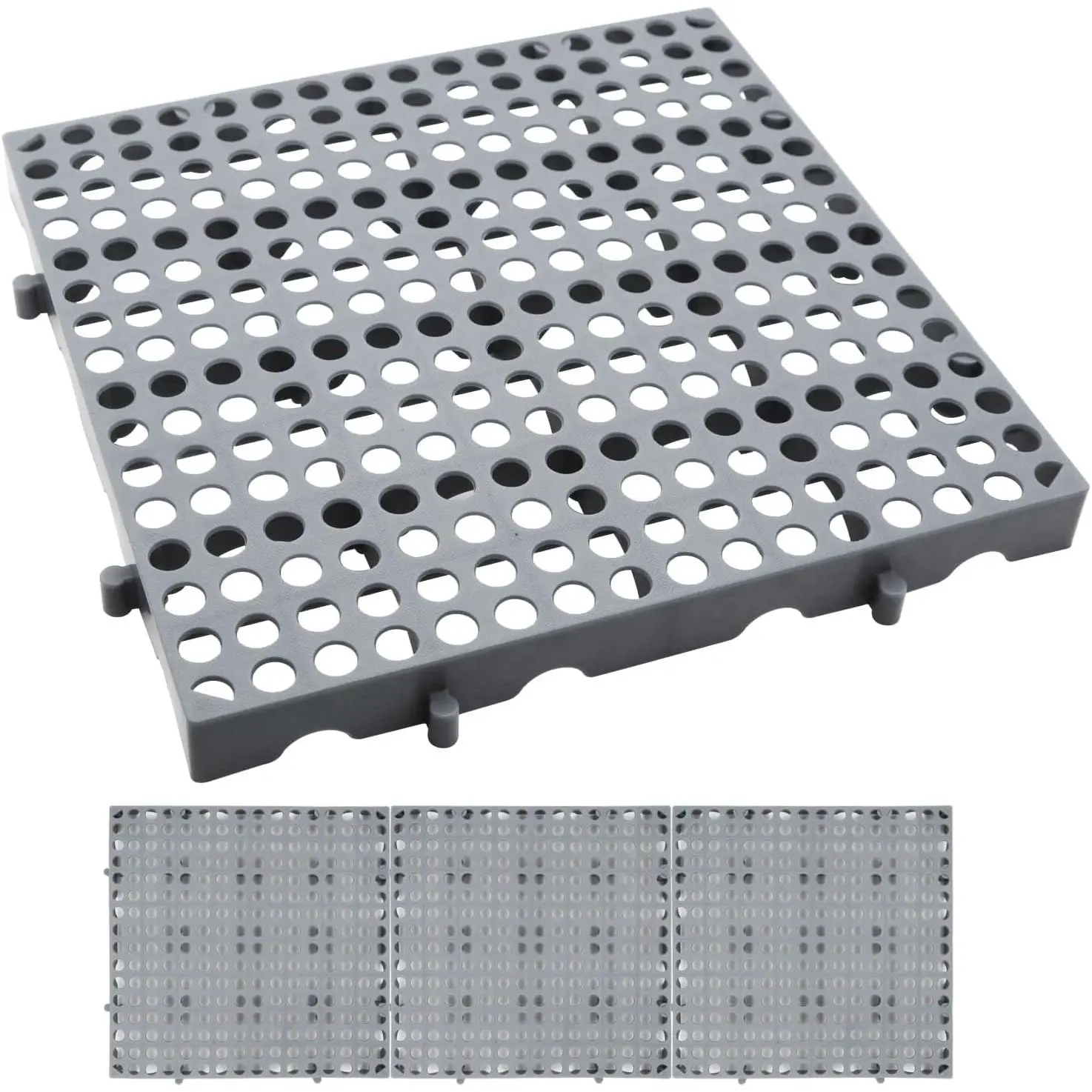 3-Pack Heavy Duty Plastic Pallets 11.8"x11.8"x1.8" Waterproof Ventilated Grid Design – Stackable Nestable Floor Pallets for Basement, Garage & Warehouse Storage-Grey