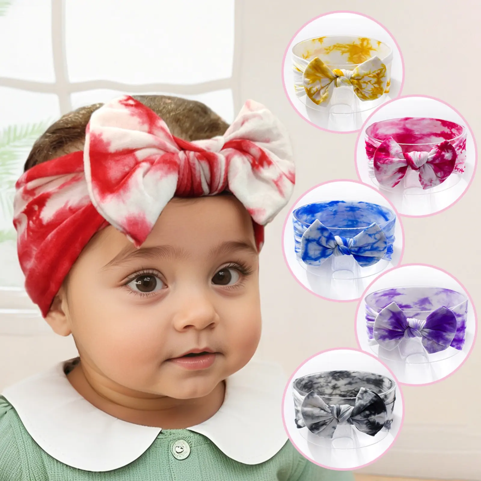 Tie-Dye Gradient Wide Stretch Turban Headband, Matching Fabric Hand-Tied Oversized Bow Elastic Hair Wrap, 10 Vibrant Tie-Dye Tone Soft Breathable Hair Band For Daily Outdoor Walking Street Casual Shopping Travel Outfit