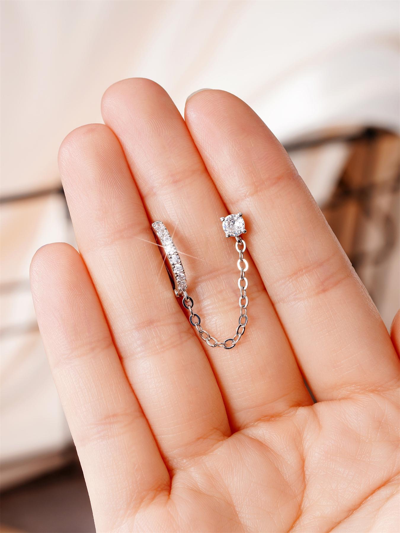 1pc Elegant Rhinestone Zirconite Decorated Hoop Dangle Earrings, High Quality Earrings, Trendy Chain Design Stud Earrings, Fashionable Jewelry for Women for Anniversary, Engagement, Wedding