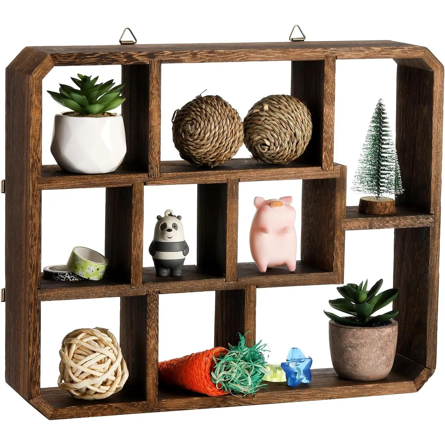 Rustic Shadow Box Display Shelf, 9 Compartments   Display Floating Shelves, Multi-Slot Wall Mounted or Freestanding  Decor Displays Case