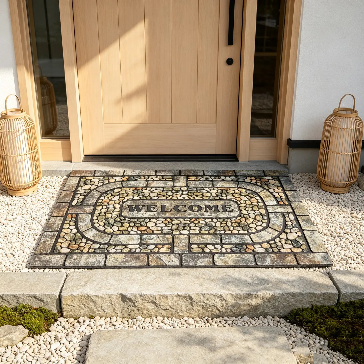 Vintage River Stone Style Entrance Mat, Durable Outdoor Rug for Home Entryway, Waterproof and Dirt-Resistant Welcome Mat for Villa Exterior