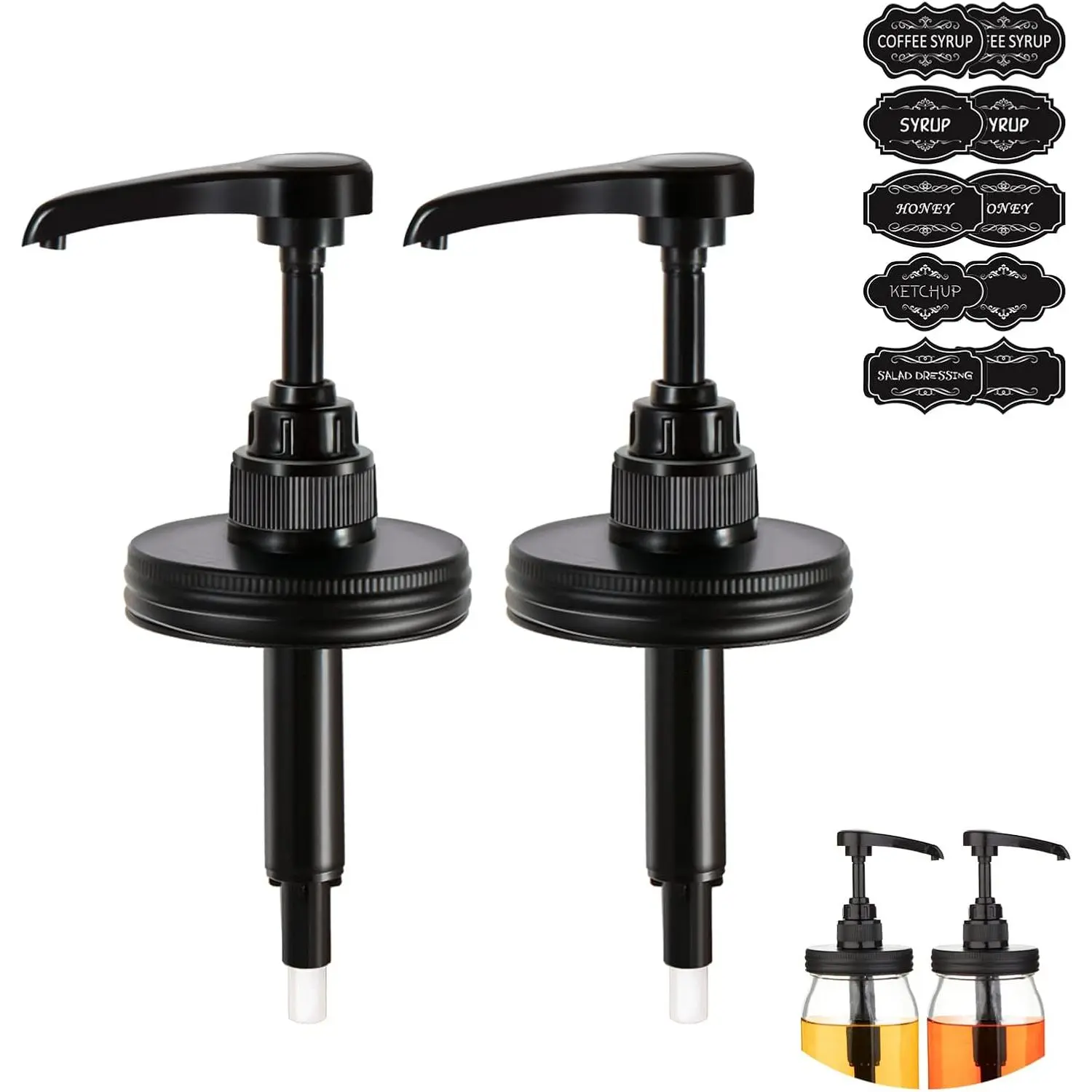2 Packs Syrup Dispenser for Regular Mouth Mason Jar, Food Grade Rustproof Plastic Pump for Syrup Honey Liquid Condiments Ketchup Coffee and More