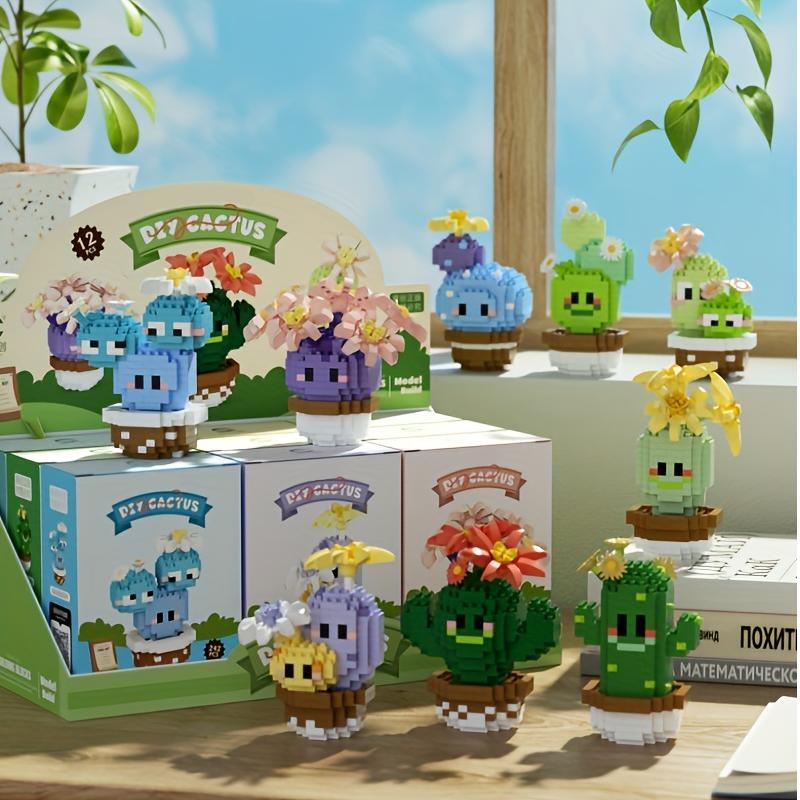 Cactus Design Building Blocks Toy, 1 Box Creative Desktop Ornament, Educational Assembly Toy for Teenager & Adults, Birthday Gift