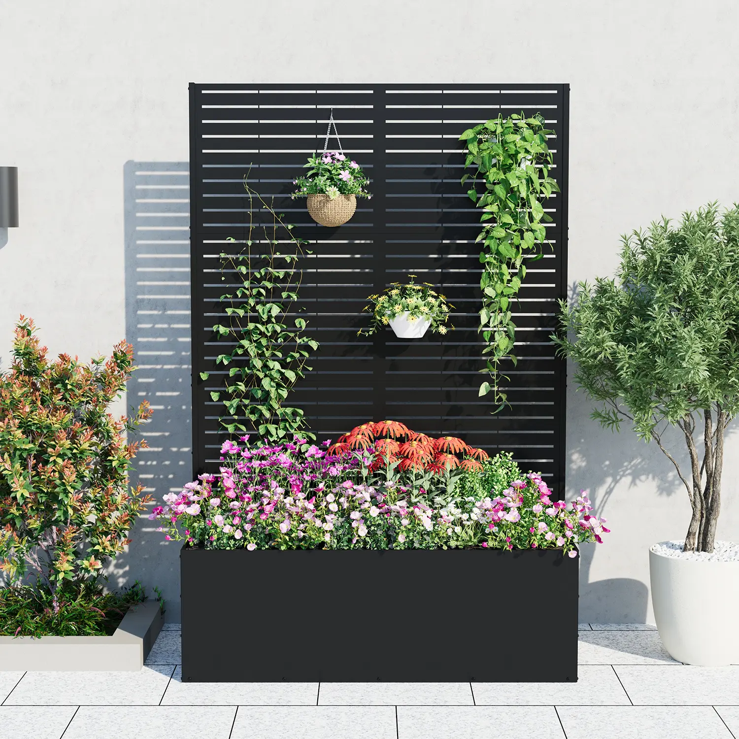 Metal Raised Garden Bed - Rectangular Planter Box with Trellis for Plant Support, Climbing Plants & Vegetables, Outdoor Patio Decor, Available in 71"x47"x16" or 73"x47"x16" Sizes