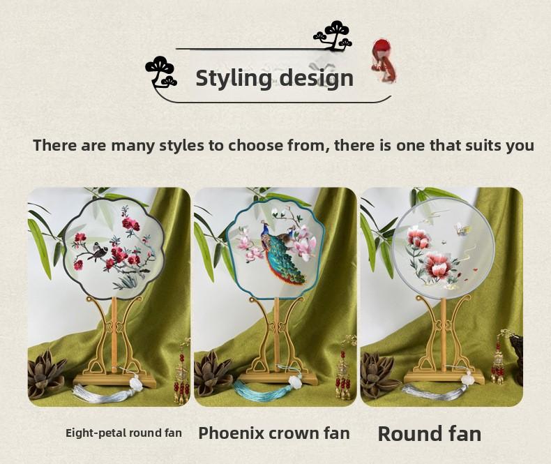 New popular Su embroidery antique-style round fan, double-sided embroidered round fan