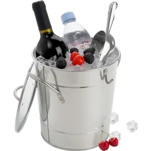Father's Day Home Bar Backyard Party Chilling Gifts for Dad| 4L Double Walled Insulated Silver Ice Bucket With Lid & Ice Scoop| Beverage Wine Cocktail Cooler Tub With Carry Handles for Indoor & Outdoor Gatherings