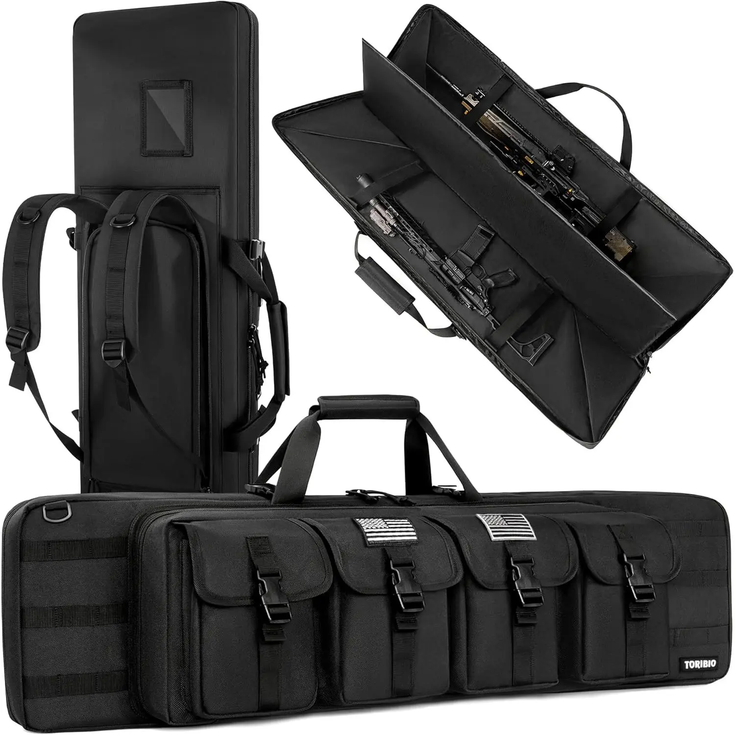 Soft Double Rifle Case Bag, Padded Gun Carrier for 2 Firearms, Waterproof Shooting Range Backpack with Lockable Zippers, 36" Fits 34" Guns