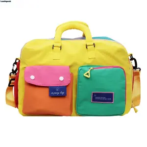 Color Block Weekender Duffle Bag, Foldable Large Capacity Fabric Travel Bag With Dry & Wet Separation, Multifunctional Portable Casual Backpack For Students, All Season Daily & Trip Use