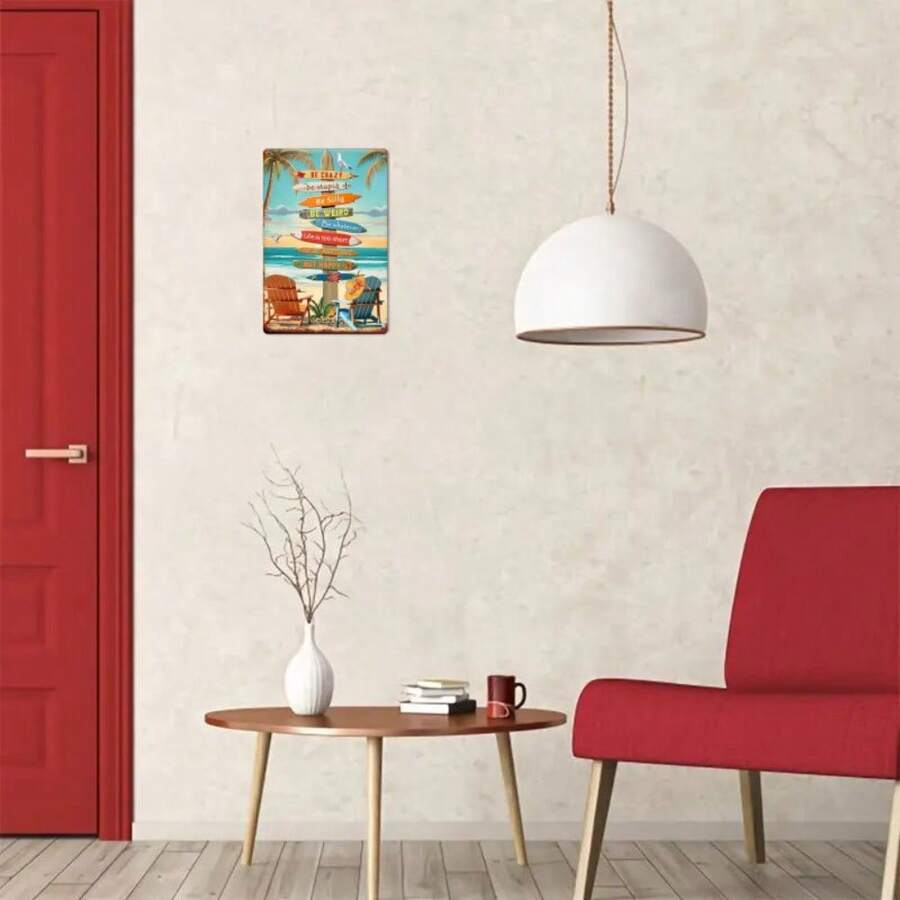 Retro Beach Surfboard Metal Tin Sign - Vintage 8x12 Inch Wall Art with Inspirational Quotes, Perfect for Cafe, Bar, or Beach House Decor