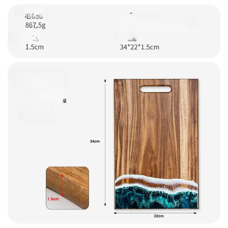 Wave Resin Craft Koa Cutting Board Butcher Block Solid Wood Steak Platter Fruit Bread Board Kitchen Home Use Solid Wood