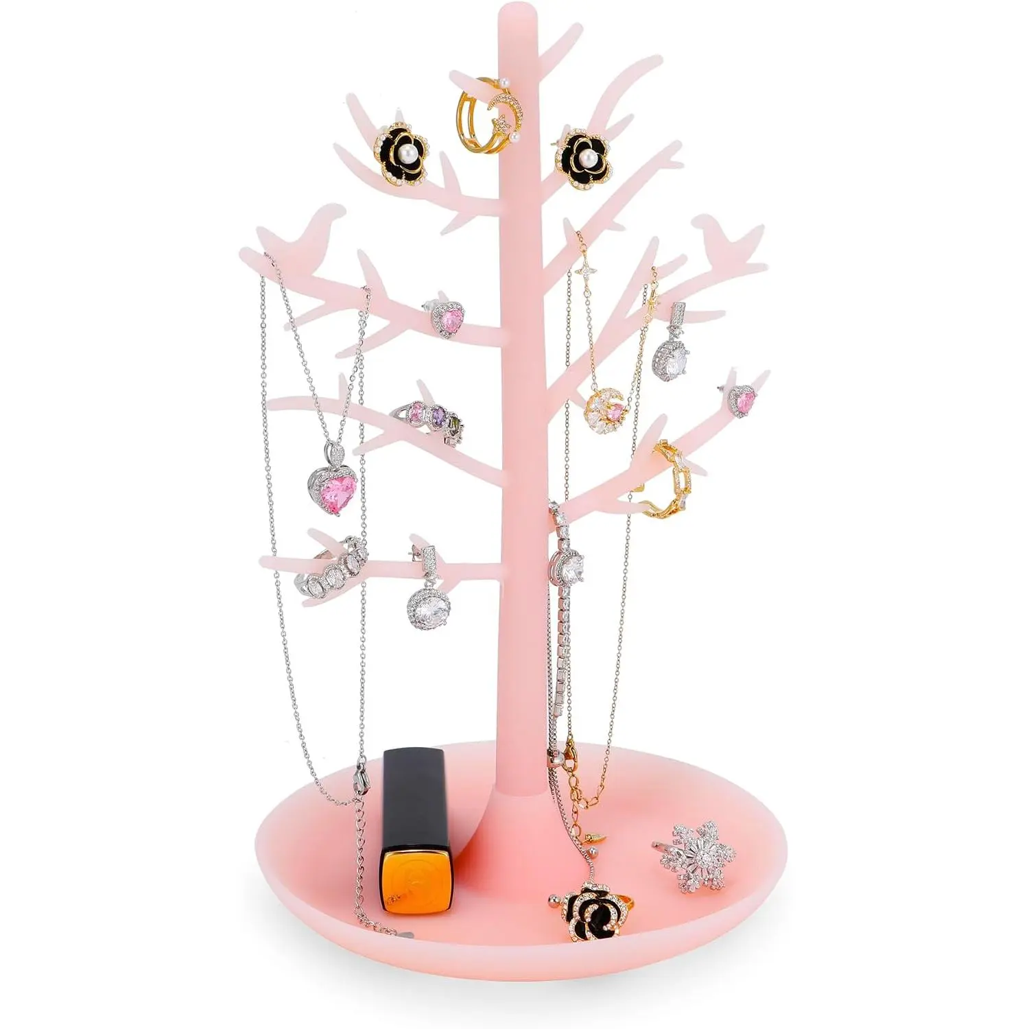 Zegcohjave Jewelry Holder Organizer, Tree Silicone Necklace Display Stand, Earring Bracelet Ring Holder, Small Jewelry Storage Tower for Vanity, Gift for Women (Light pink)
