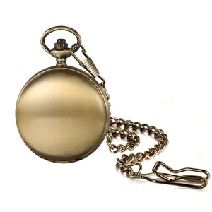 Bronze Tone Automatic Mechanical Double-Sided Open Pocket Watch for Men Women Roman Numeral Dial with Gift Box