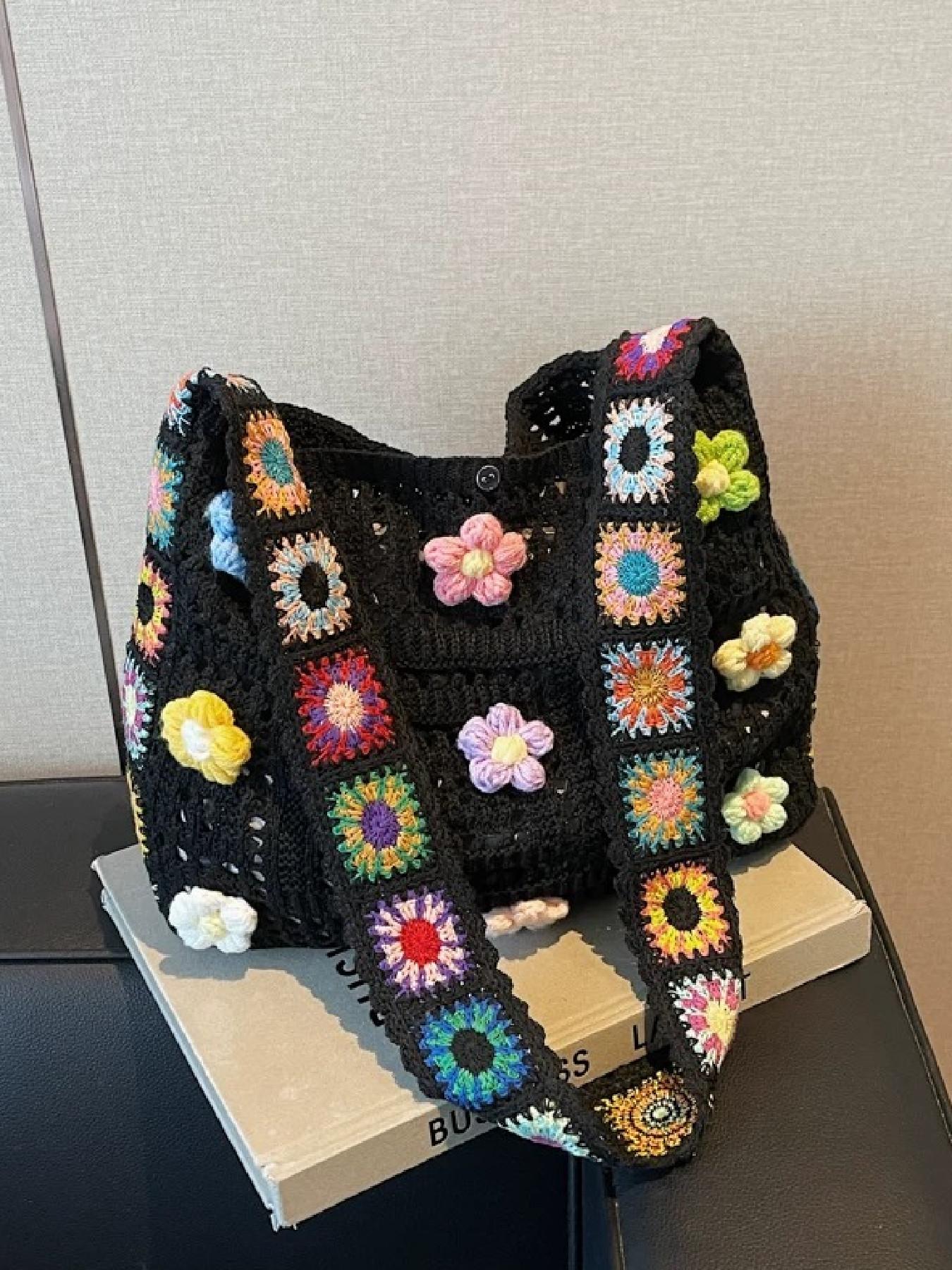 2026 Fashion Boho Crossbody Bag, Vintage Lace Floral Shoulder Bag, Random Flower Pattern, Casual Crochet Material, Trendy Accessory