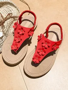 Women's 3D Floral Wedge Sandals, Adjustable Elastic Back Strap, Open-Toe Braided Sole, Summer Beach Shoes, Colors