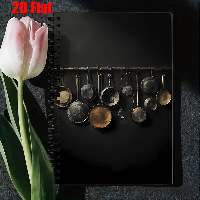 1 Pack Vintage Kitchenware Spiral Notebook, 5.7x8.26 Inch, High-Quality Lined Pages, Durable Binding, Chef Recipe Journal, Cooking Notes Keeper, Culinary Enthusiast Gift for Christmas, Birthday, Housewarming [2D] Flat