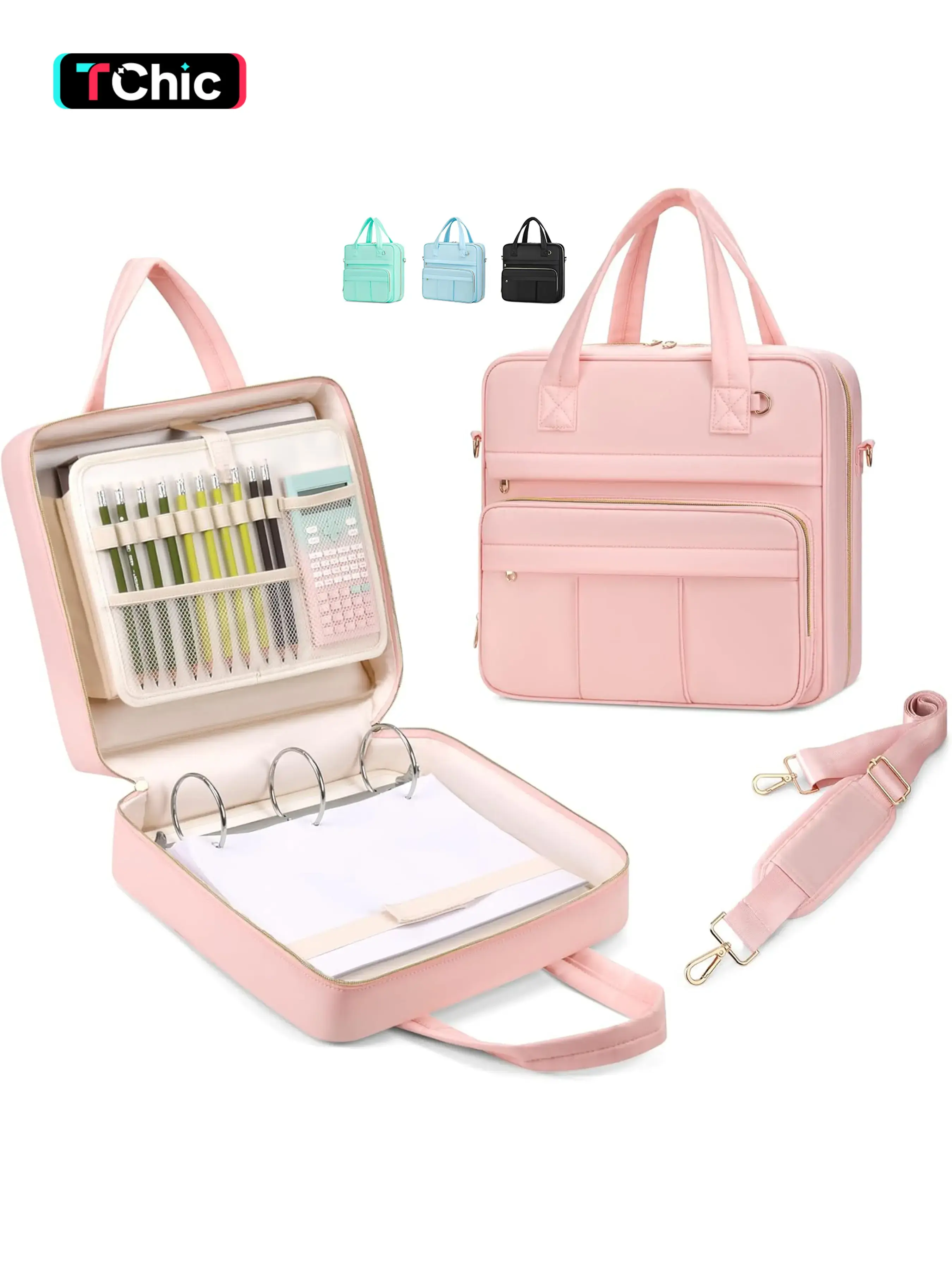 Zipper Binder | Document Organizer Binder, 3 Inch O-Ring, 600 Sheet Capacity Trapper Keeper with Shoulder Strap & Handle, Binder Bag with Multiple Storage Pockets, Fits 13" Laptop, Folder Binder