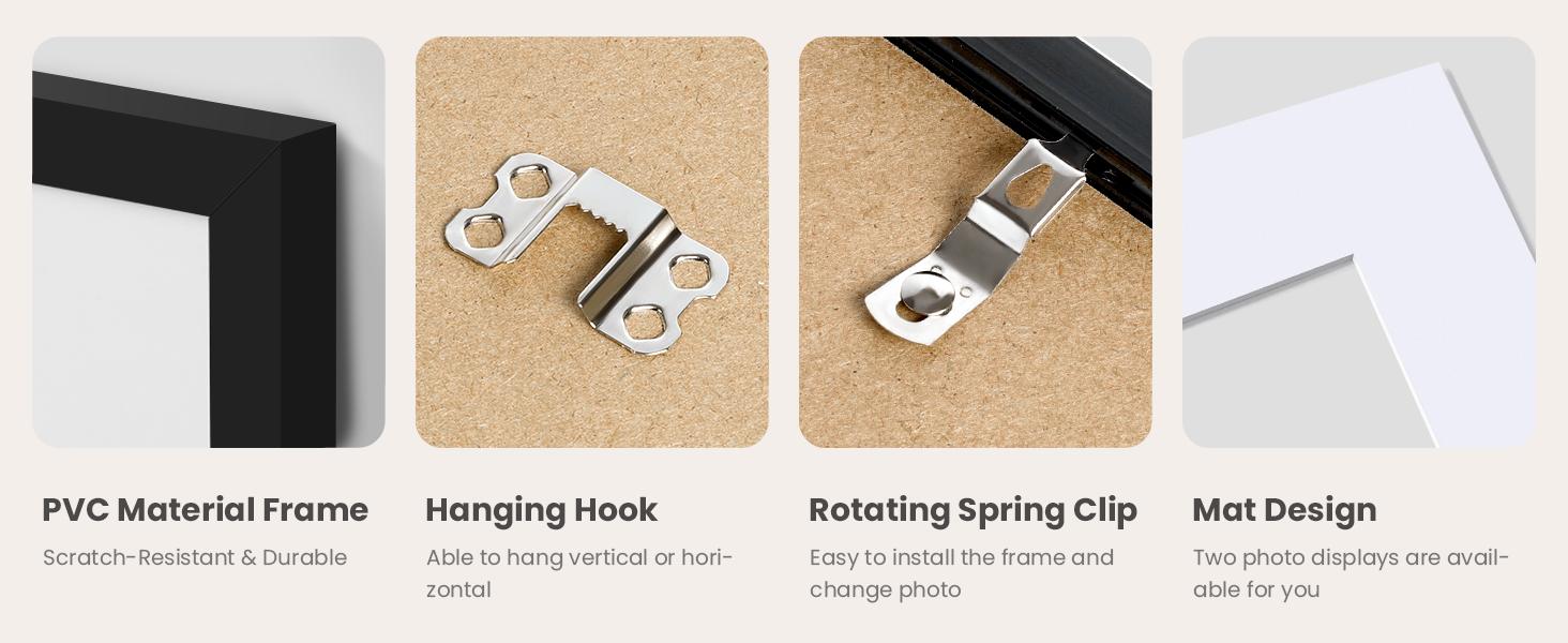 6x8 Picture Frame, Display Pictures 3.5x5.5 with Mat or 6x8 Without Mat, Wall Hanging Photo Frame, Black, 1 Pack