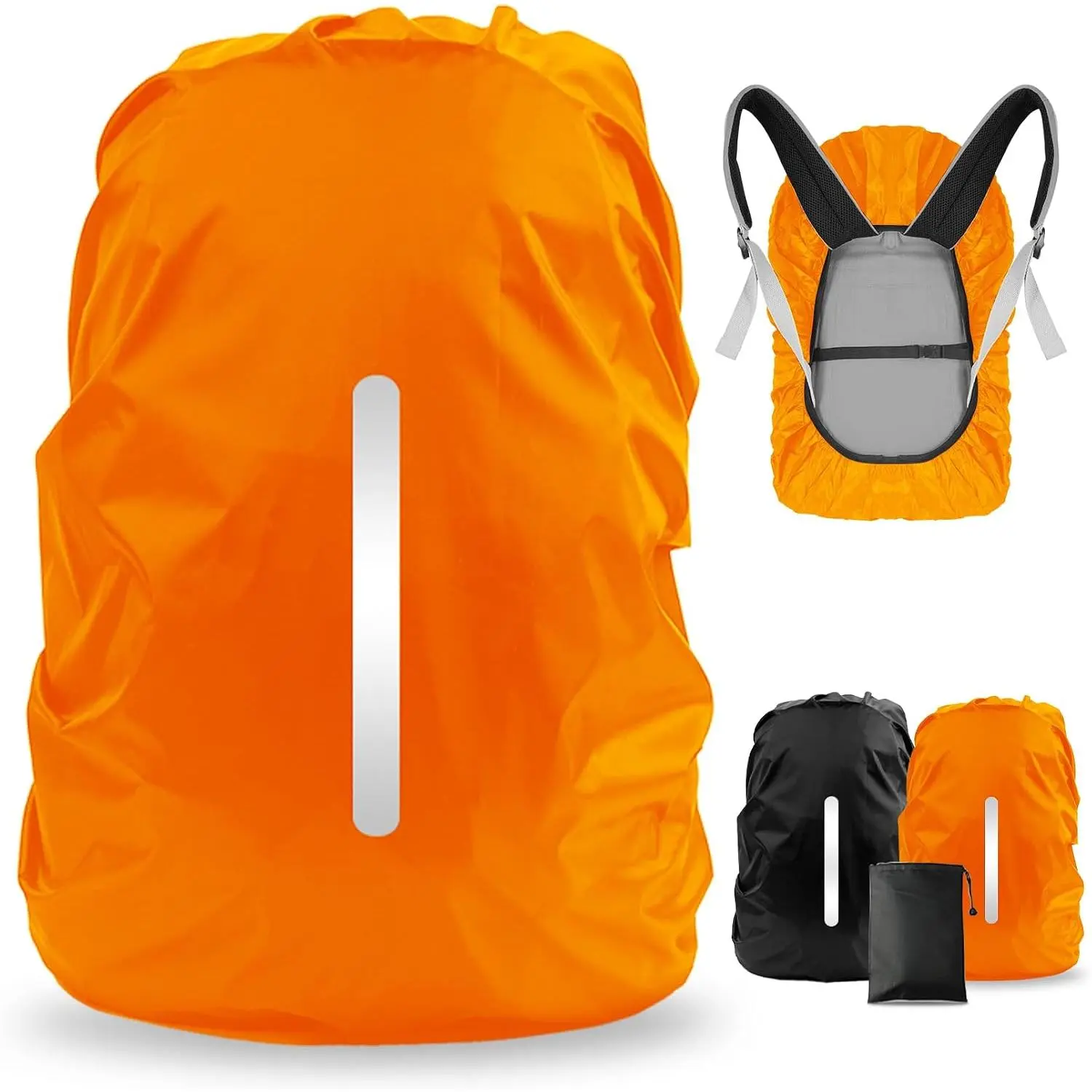 2 Pack Waterproof Rain Cover  Backpack, Reflective Rucksack Rain Cover  Anti-Dust/Anti-Theft/Bicycling/Hiking/Camping/Traveling, M Size ( 30L-40L Backpack) 1 Pcs Black + 1 Pcs Orange New model