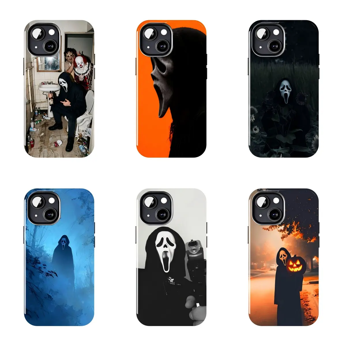 Dark Art Ghostface Scream Phone Case, Scary Movie Character Meme & Halloween Pumpkin Design Protective Shell, Compatible with iPhone & Samsung, Ideal Halloween Gift