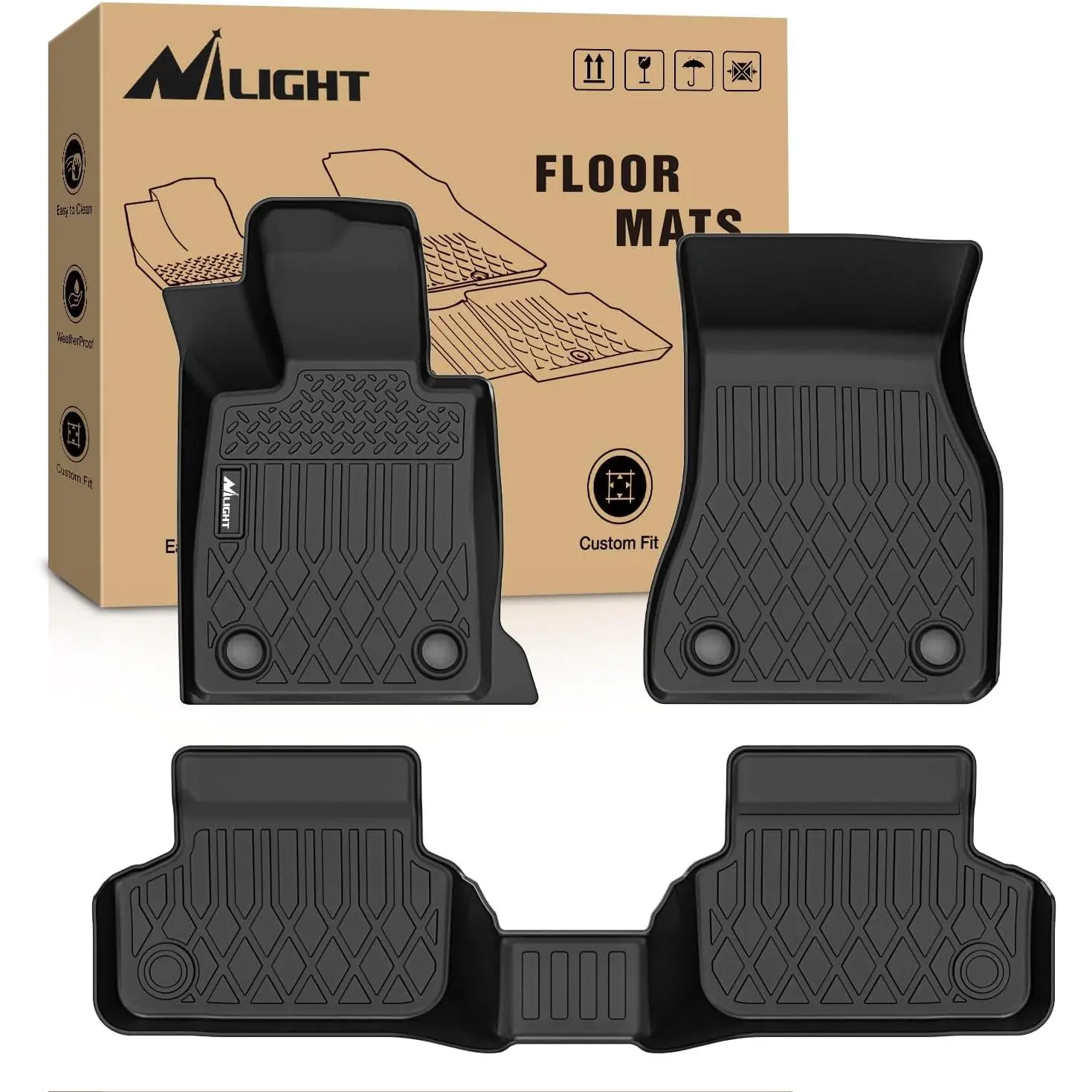 Nilight Custom Fit Heavy Duty Synthetic Car Floor Mats for BMW 5 Series G30 Models (520i,530e,530i,535i,540i,540d,550i) 2017-2023, Waterproof 4-Piece Front & Rear Set, TPE All-Weather Liners with Raised Lip, Channels, Easy to Clean, Includes Clips