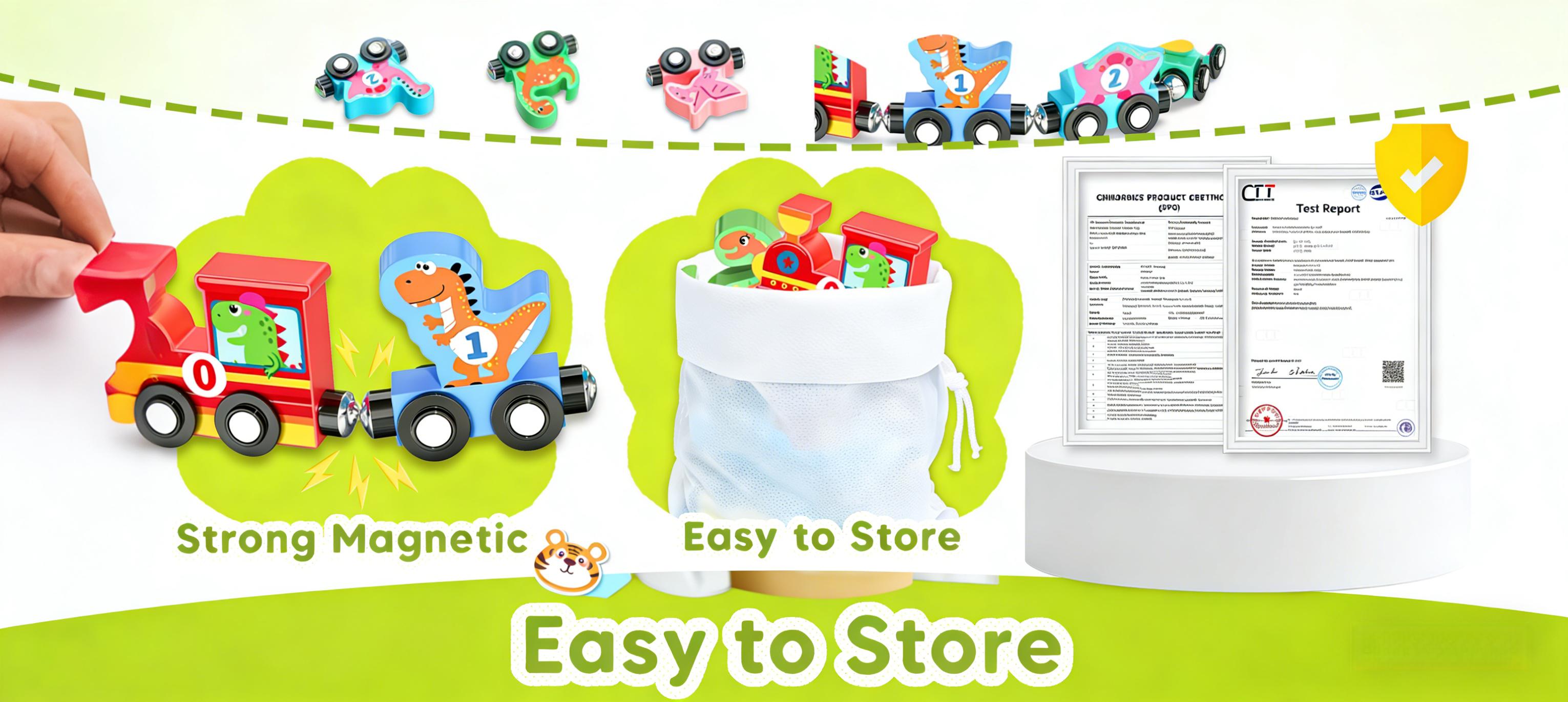 Toys for Toddlers,Magnetic Train Track Set with Animal and Digital Designs for 1 2 3 Years Old Toddlers Boys Girls, Wooden Dinosaur Preschool Learning Easter Basket Stuffers Sensory Toys Birthday Gifts Ages 1-3, 2-4