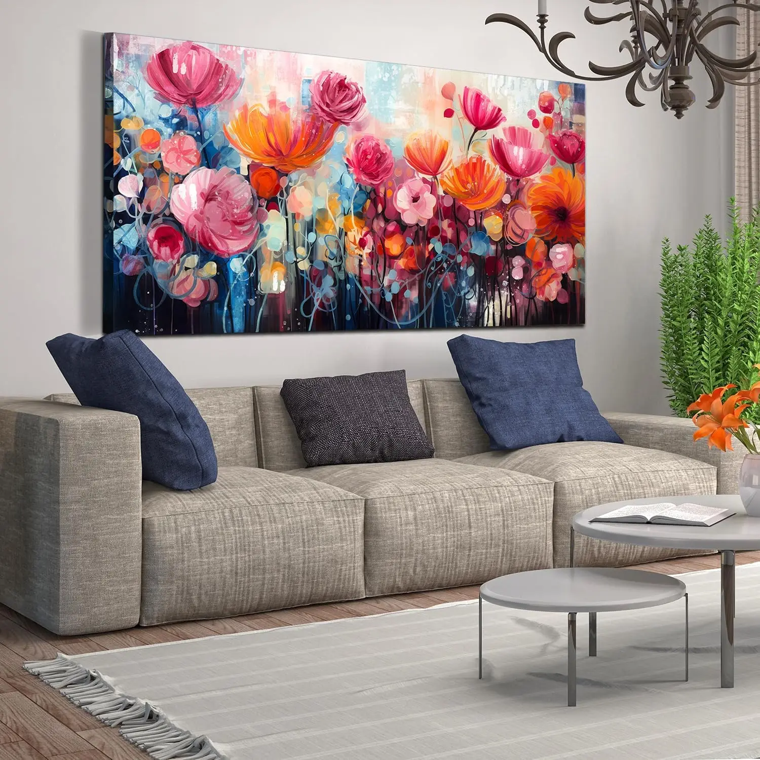 ENTANUB 1-Piece Solid Pink Floral HD Printing Canvas Wall Art, 60x30in Large Format Decoration for Living Room, Bedroom Posters & Prints