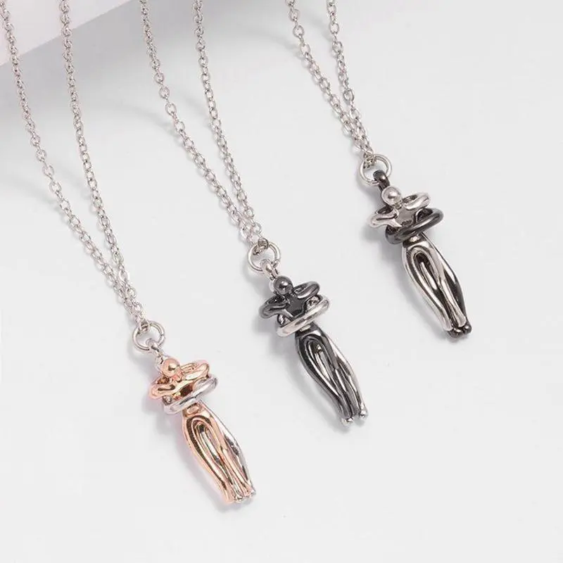 Elegant Hugging Pendant Necklace, Metal-Coated Sentimental Design, Unisex Daily Wear Jewelry, Meaningful Gifts for Couples, Letter, Crystal Pendant, Long, Metal Coating, Sentimental Embrace, Yes, Chain Jewelry Necklaces, No, One-Piece