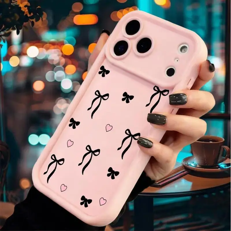 Sweet Bow Love Phone Case for iPhone 17 16 Pro Max 15 Plus 14 13 12 11 X Anti-Scratch Shockproof TPU Bumper Drop-proof Cover with Stylish Bow Design