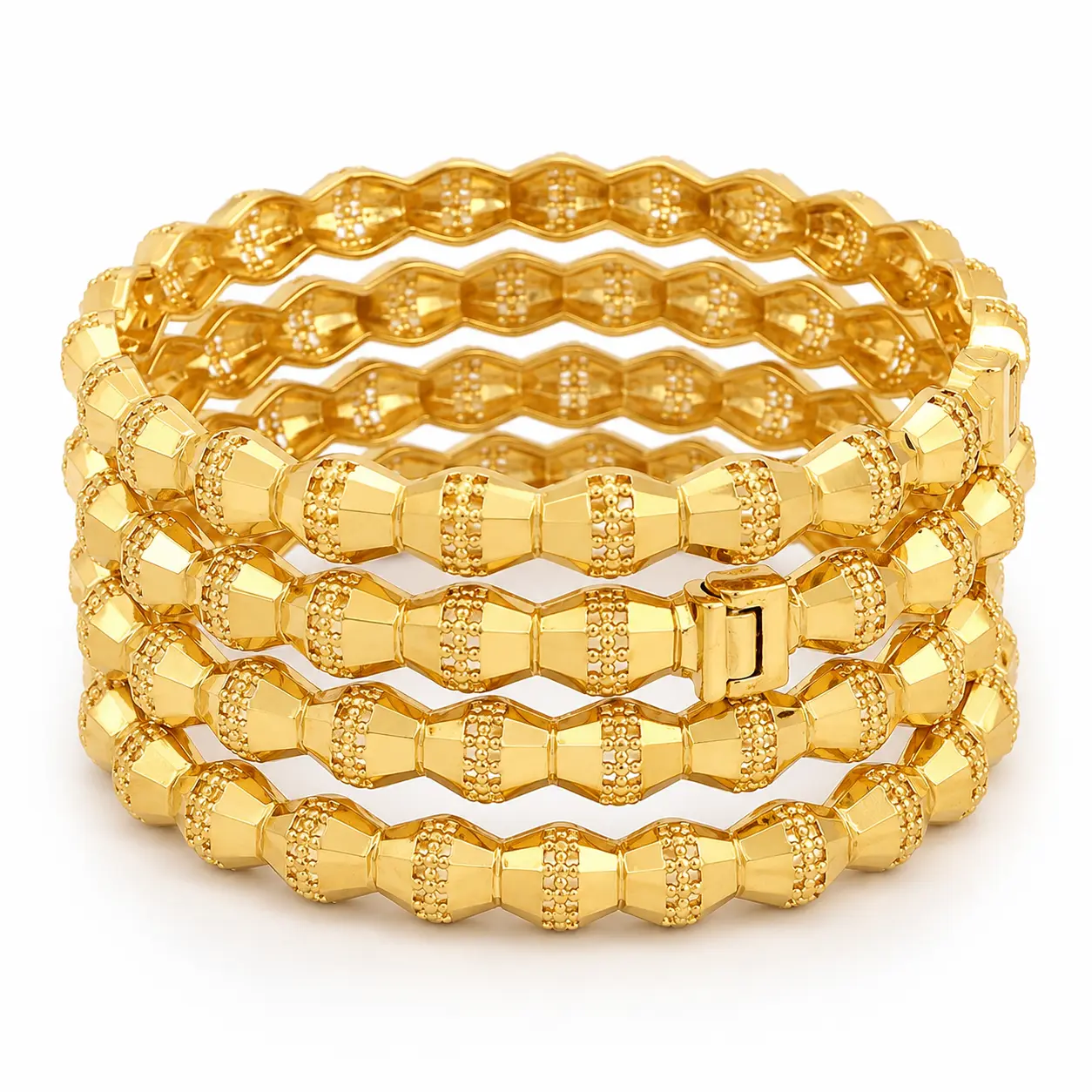 Women's Gold 4-Piece Geometric Bangle Set - Gold Aesthetic Bracelet Stacking Accessory, Minimalist Stacked Statement Bracelets & Bangles, Luxury Costume Jewelry