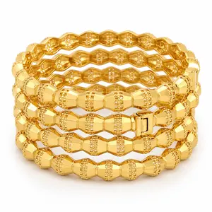 Women's Gold 4-Piece Geometric Bangle Set - Gold Aesthetic Bracelet Stacking Accessory, Minimalist Stacked Statement Bracelets & Bangles, Luxury Costume Jewelry