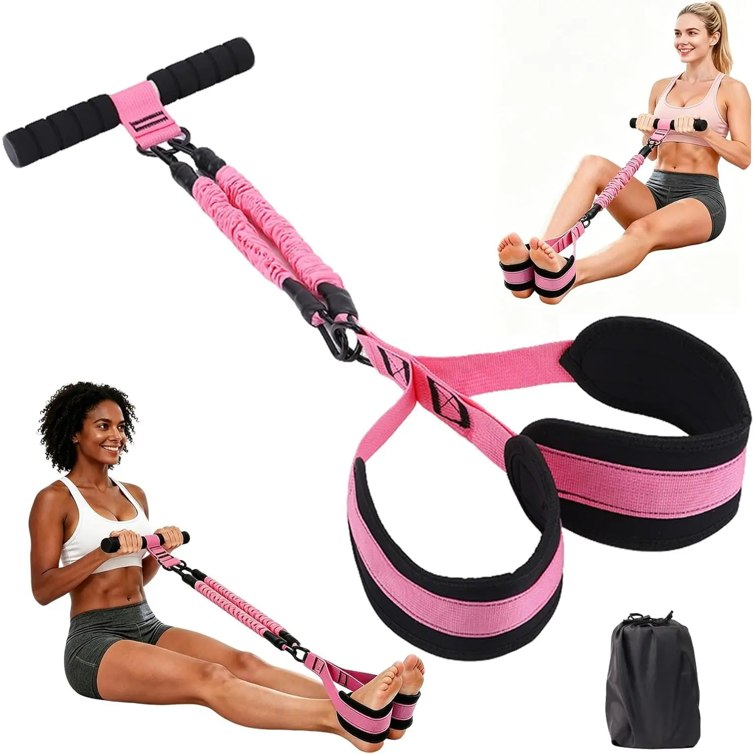 outdoors Upgraded Multifunction Pedal Resistance Band with Handles, Adjustable Exercise Bands for Full Body Workout, Home Gym Equipment for Core Abs Legs Glutes Arm Strength Training