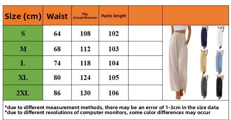 Women's Linen Loose Casual Pants with Pockets and Drawstring, Wide-Leg Trousers for Beach Vacation, Loose Fit, Plus Size, Comfortable