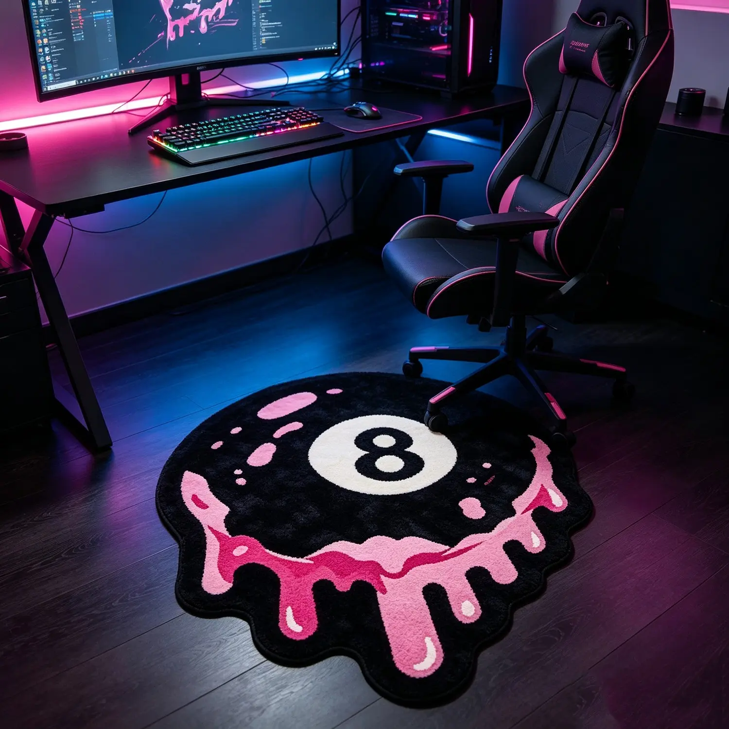Unique Eight Pool Ball Rug, Trendy, Short Pile Noise Reduction Mat, Washable Hand Wash, Creative Live Stream Background