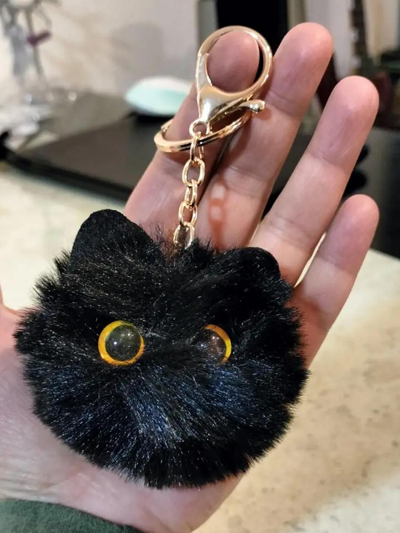 2024 New Style Cute Cat Design Plush Keychain, Fashionable Pom Pom Decor Keychain for Women & Girls, Fashionable Accessories for Bag & Purse Decoration, Keychain For Bags, Soft Pompom Keychain