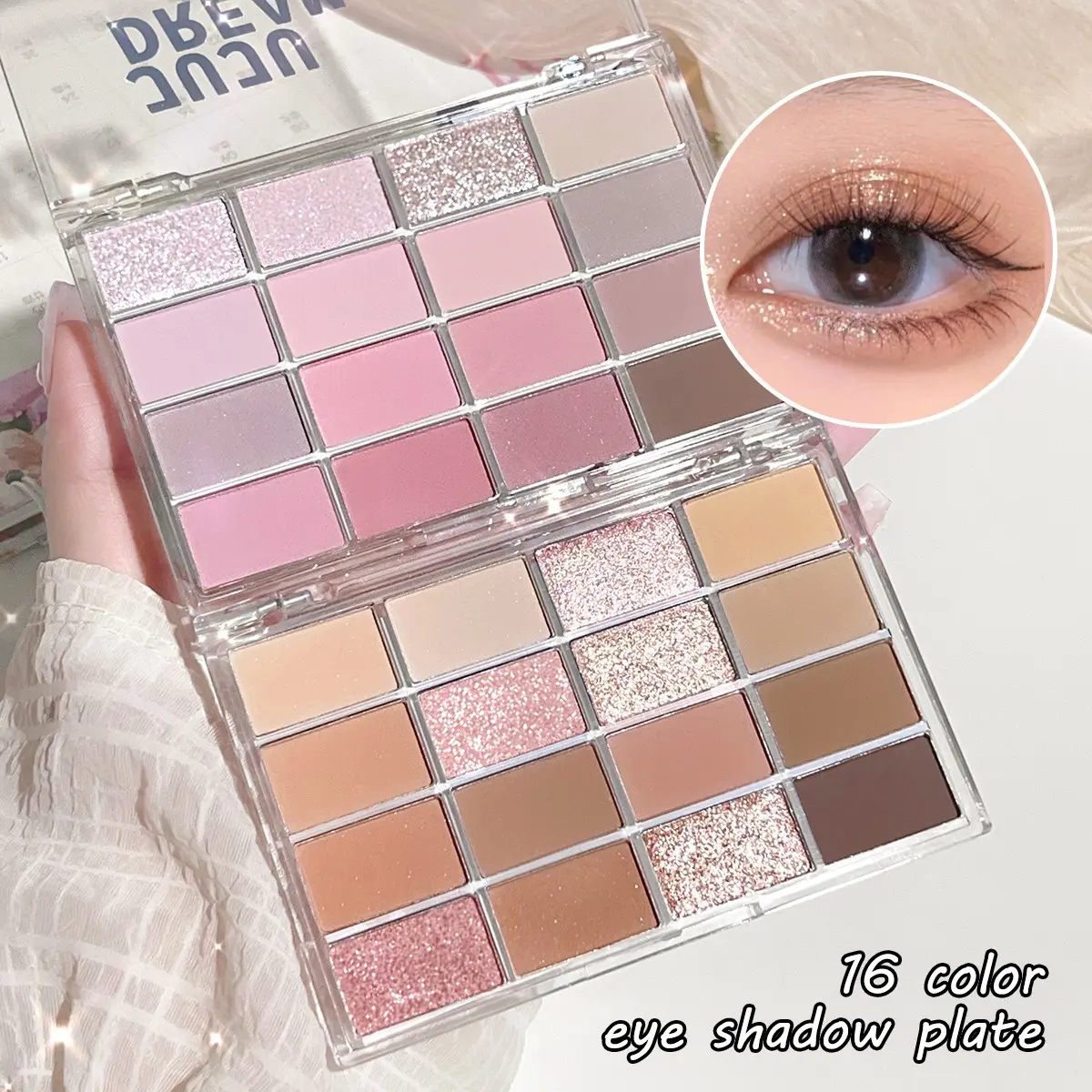 JUJU DREAM 16 Shades Eyeshadow Palette, Ultra Fine Pigmented Powder Easy To Blend No Fallout, Combination of Matte Base, Transition Shades & Glitter Sparkle Shades, Create Natural Daily Soft Makeup & Glam Smoky Eye Looks