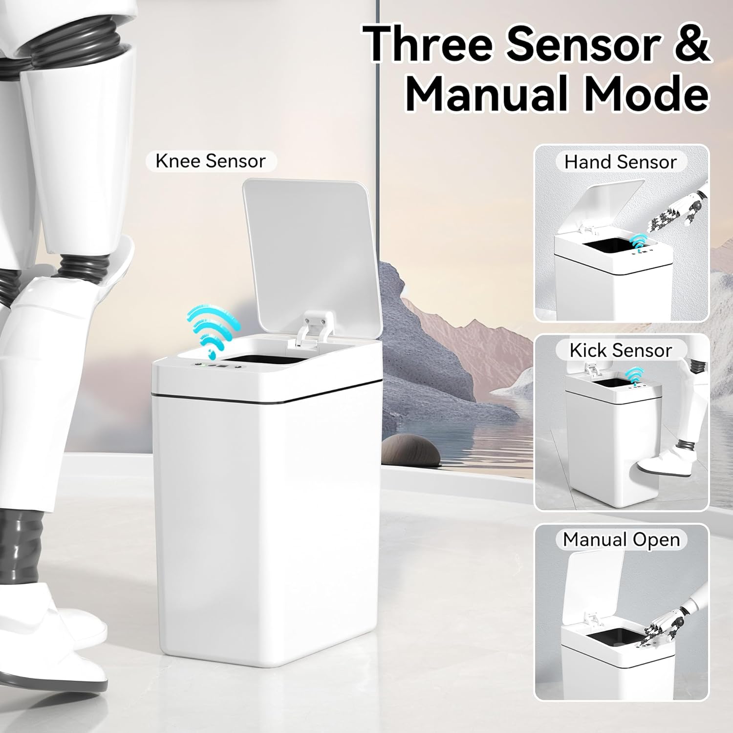 Automatic Bathroom Trash Can 2.6 Gallon Touchless Motion Sensor Garbage Cans Small Slim  Diaper Trash Bin for Bedroom, Office, Kitchen, Living Room, White