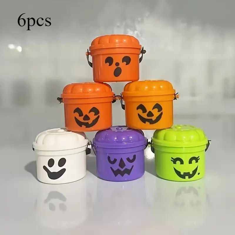 6pcs Halloween Pumpkin Mini Buckets, Perfect for Candy and Party Decor, Durable Plastic, Vintage Style, Ideal for Halloween and Thanksgiving