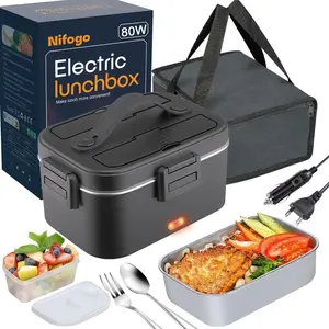 Electric Lunch Box 1.8L Food Heater for Adults, 12V/24V/110V Portable Lunch Warmer Upgraded Heated Lunch Box for Car/Truck/Office with Fork&Spoon and Insulated Carry Bag