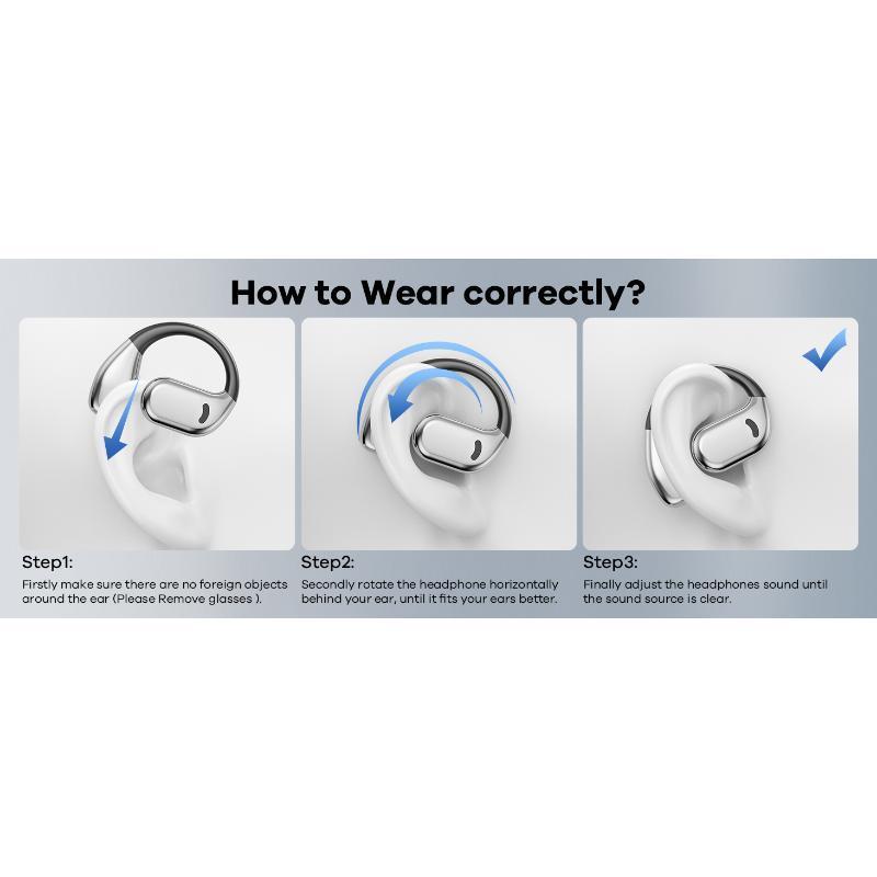 Open Ear Headphones Wireless Bluetooth, 60hrs Play 8D Sound Earphone Sport Earbuds with LED Display Over-Ear Buds Earhooks Built-in Mic Headset for Running Workout Driving