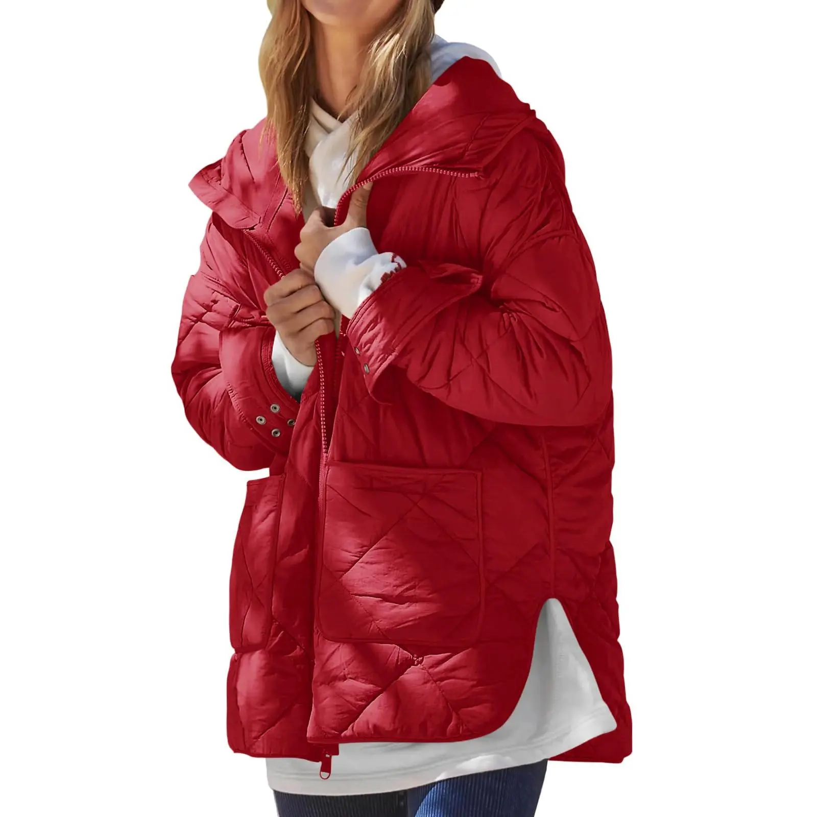 Women's Quilted Puffer Coats, a Basic Long Sleeve Button-Top Jacket in a Warm Fabric with Pockets