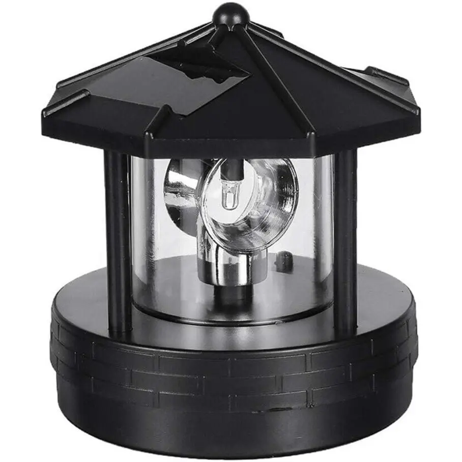 Solar Powered Lighthouse Garden Light,4.13 x 4.33 in, 360° Rotating LED Beacon, IP44 Waterproof Outdoor Decor Statue for Yard, Lawn, Patio, Balcony