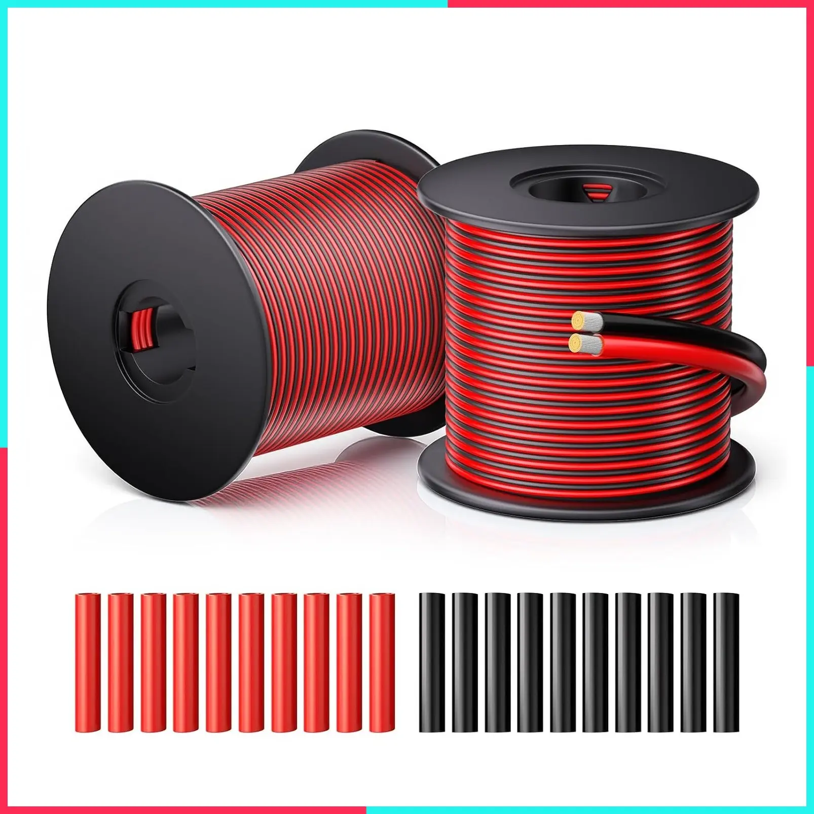 22 Gauge Electrical Wire with Heat Shrink Tubing, Red and Black Tinned Copper Stranded Wire 0.30mm² for Automotive, House, LED Lamp, Flexible PVC High Temp (10M/32.8FT)