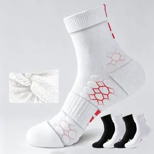 2026 New Sports Socks for Basketball & Soccer — Thick, Non-Slip, Shock-Absorbing, Breathable, Sweat-Wicking, Honeycomb Mid-Calf Design; Black/White, 4 Pairs for Daily Exercise