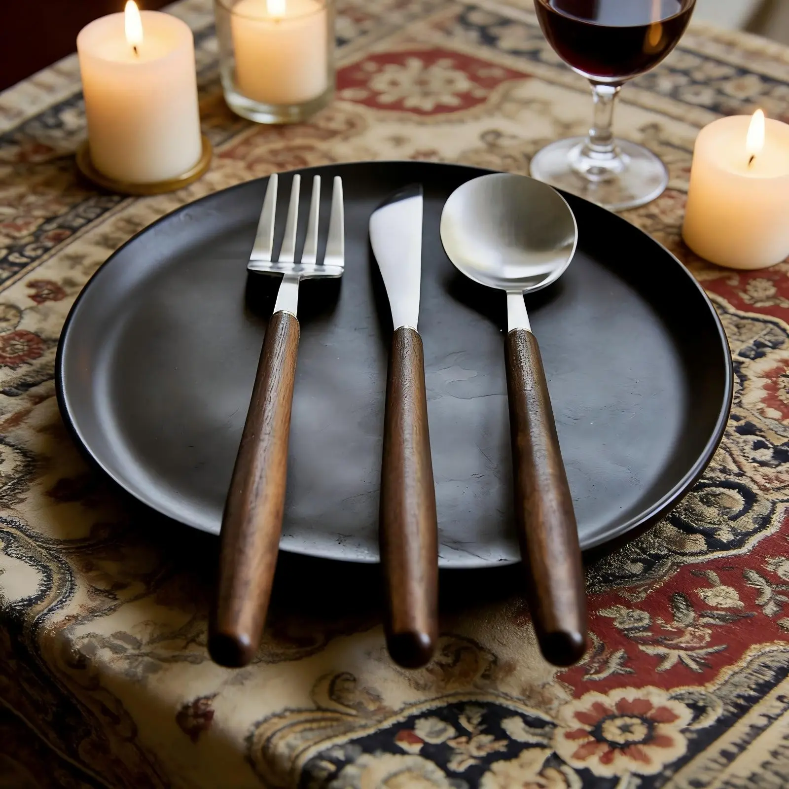 3-Piece Lightweight Stainless Steel Cutlery Set, Fashionable Fork Knife Spoon Set with Walnut Handles, Durable & Stylish Dining Essentials