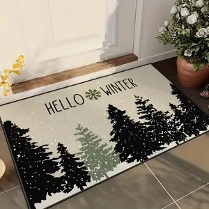 Velvet washable and soft, Snow scene, festive illustration, Suitable for living rooms, bedrooms, and dining rooms for furniture decoration aesthetics, welcome door mat, anti-slip rubber backing