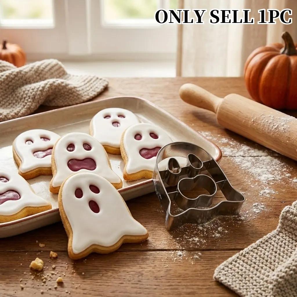 1pc 3D Ghost Cookie Cutter - Stainless Steel Halloween Baking Mold, Dishwasher Safe. Ideal for DIY Baking, Festive Fall Baking & Party Fun. Great Fall Gift for Bakers, Moms & Halloween Hosts.
