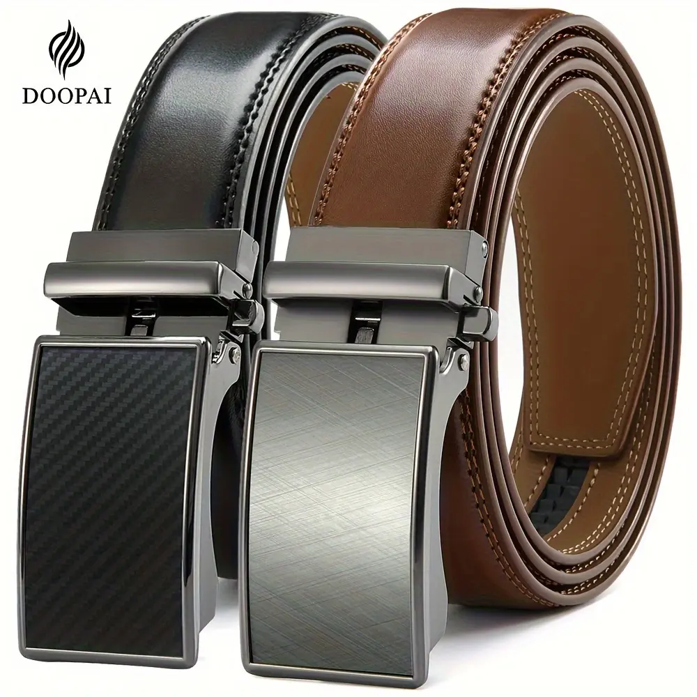 Belts for Men Pack-2, Automatic Buckle & Adjustable Waist Up To 52 Inches, Can Be Cut To Fit Your Waist, Business Belts By DOOPAI, Halloween Gifts for Men