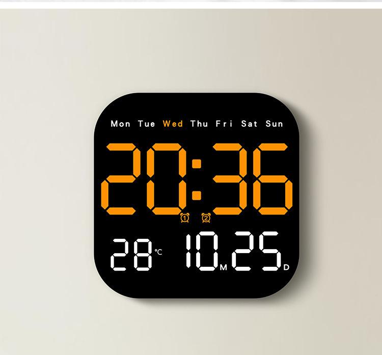 Large Display Digital LED Wall Clock, Battery Operated Wall Clock with Temperature Date Weekday Display, Adjustable Brightness, Alarm Timer, Modern Hanging/Table Clock for Living Room Bedroom Home Decor