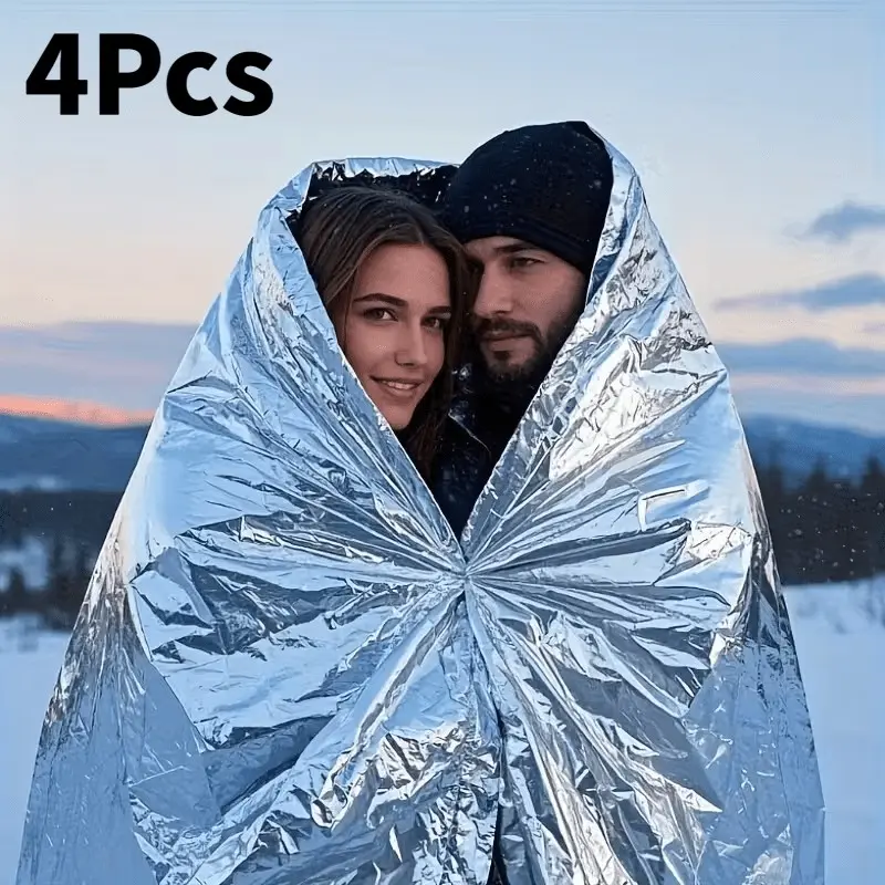 4-Pack Emergency Insulation Blanket, Extra Large Size, Waterproof Windproof Aluminum Foil Blanket, Camping Hiking Outdoor Survival Gear