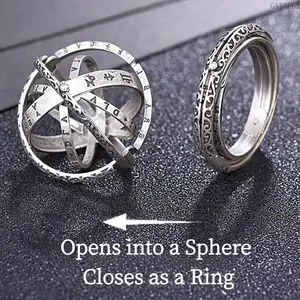 Transformable Astronomical Sphere Ring Necklace, Vintage Couple Jewelry, 2-in-1 Pendant Ring For Men Women Students Daily Wear